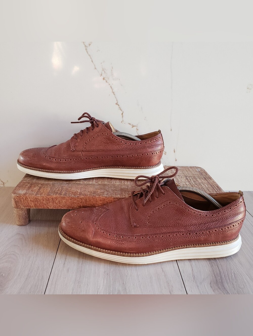 Cole Haan Brown Leather Wingtip Derby with White Sole